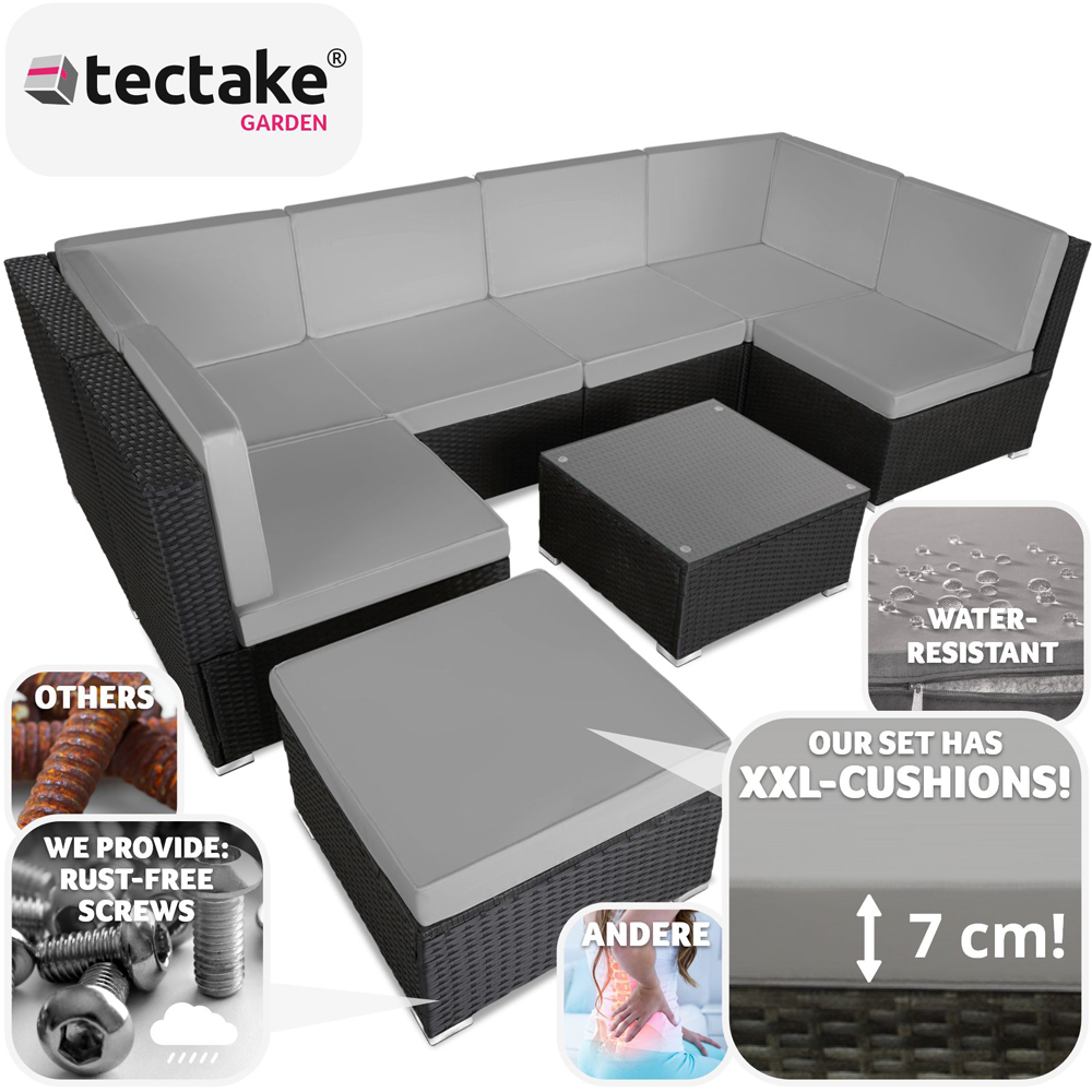 tectake Venice 7 Seater Black and Grey Outdoor Sofa Set Image 3