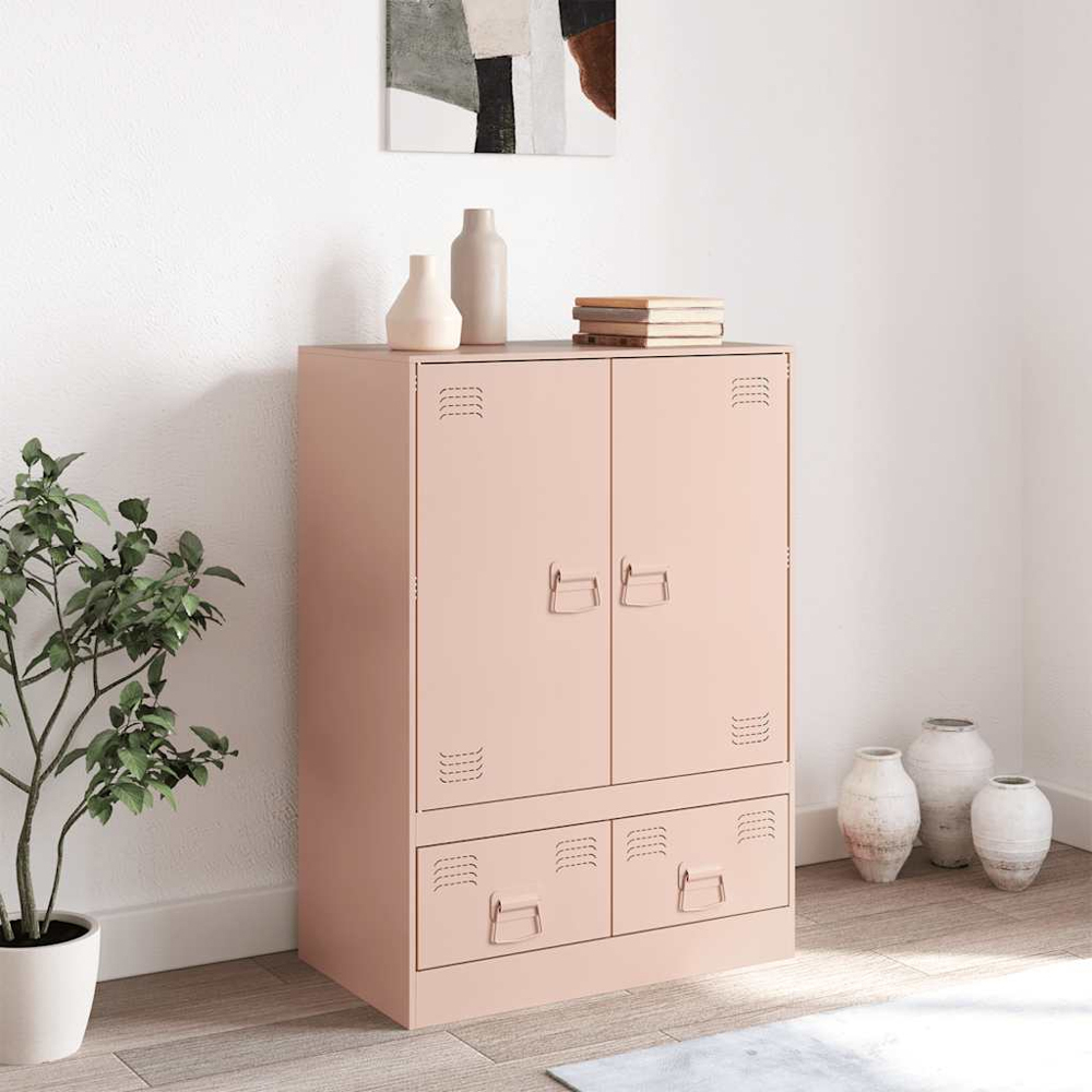 vidaXL 2 Door 2 Drawer Pink Steel Highboard Image 9