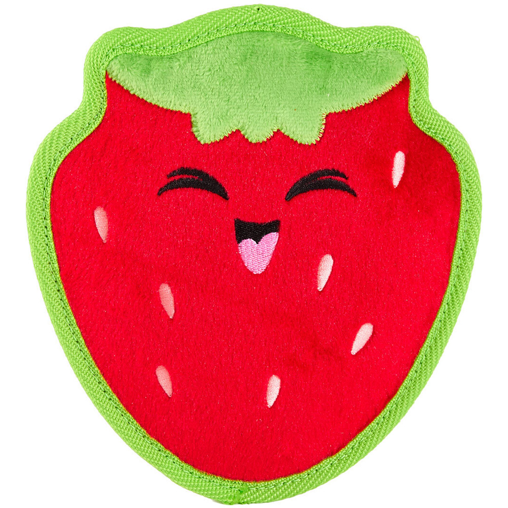Tough Fruit Strawberry Dog Toy Red Image 1