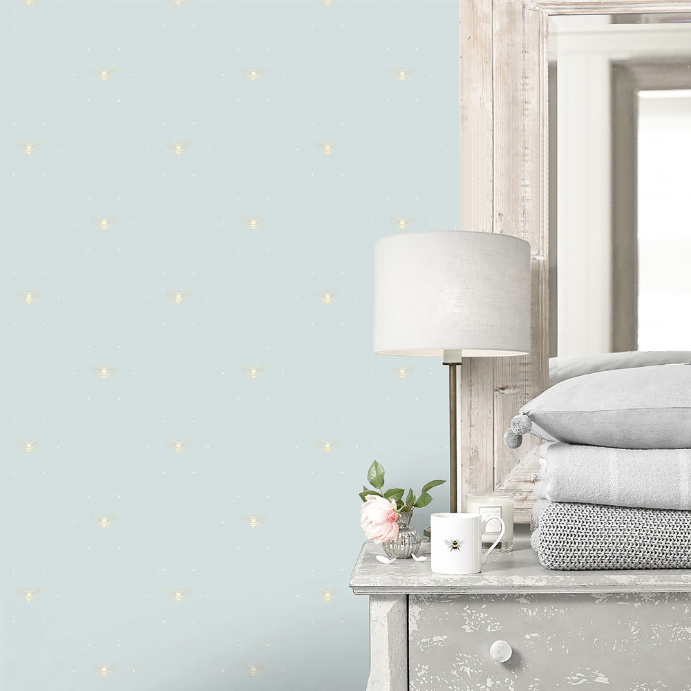 Sophie Allport Bees Silhouette Duck Egg and Stone Wallpaper Image 3