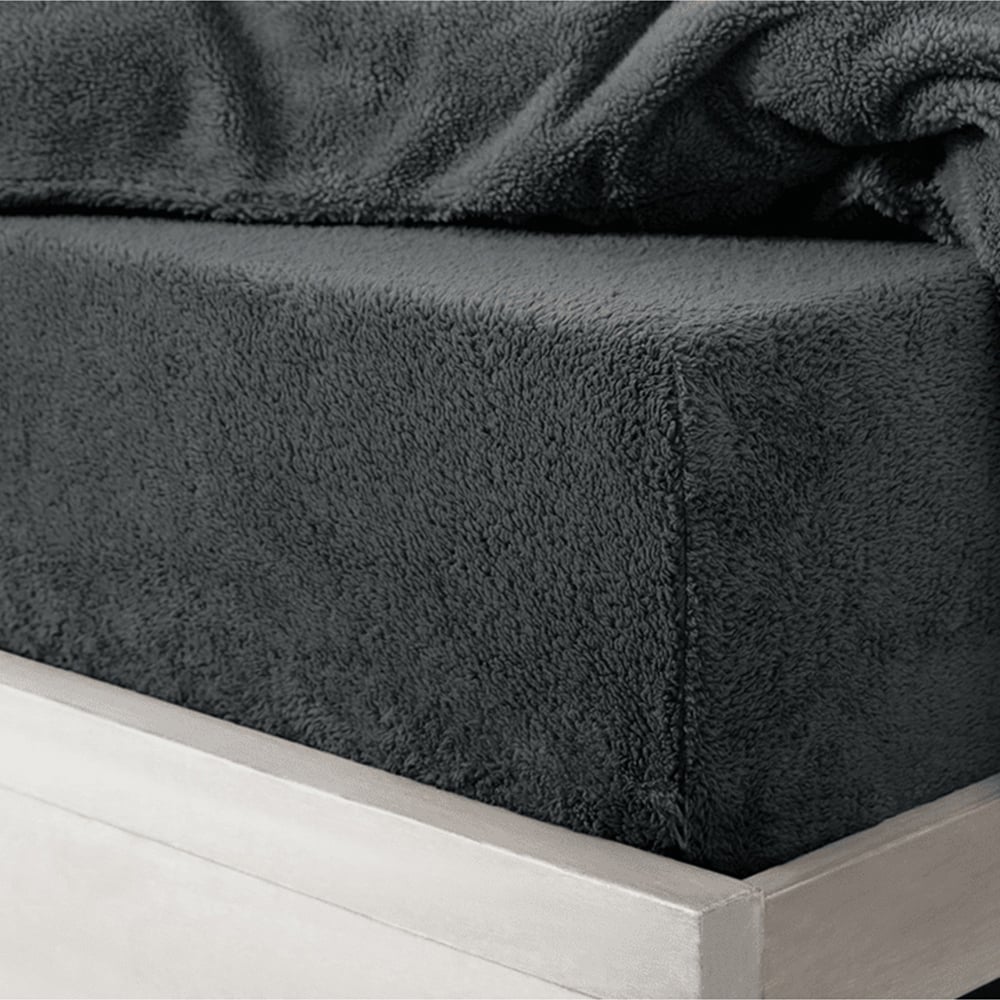 Velosso Super King Charcoal Teddy Fleece Fitted Sheet Image 2