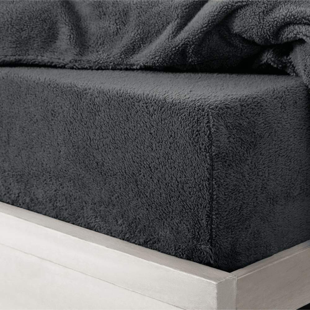 Velosso Single Charcoal Teddy Fleece Fitted Sheet Image 2