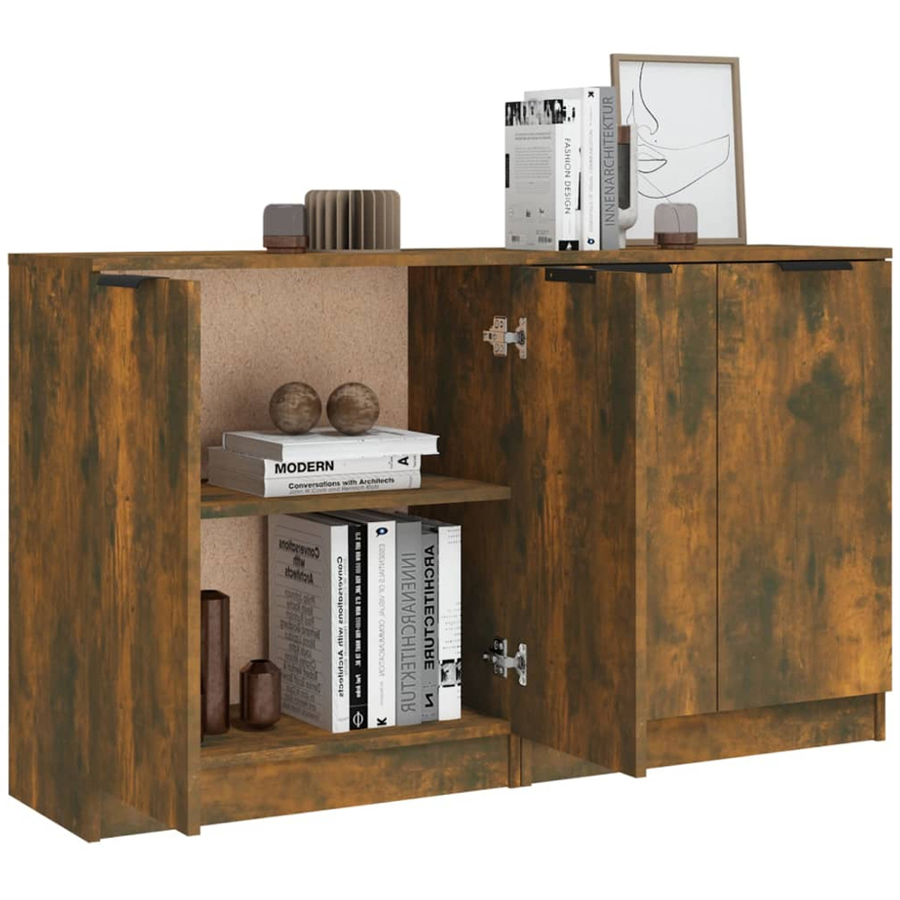 vidaXL 2 Door Smoked Oak Sideboard with Black Handles Set of 2 Image 5