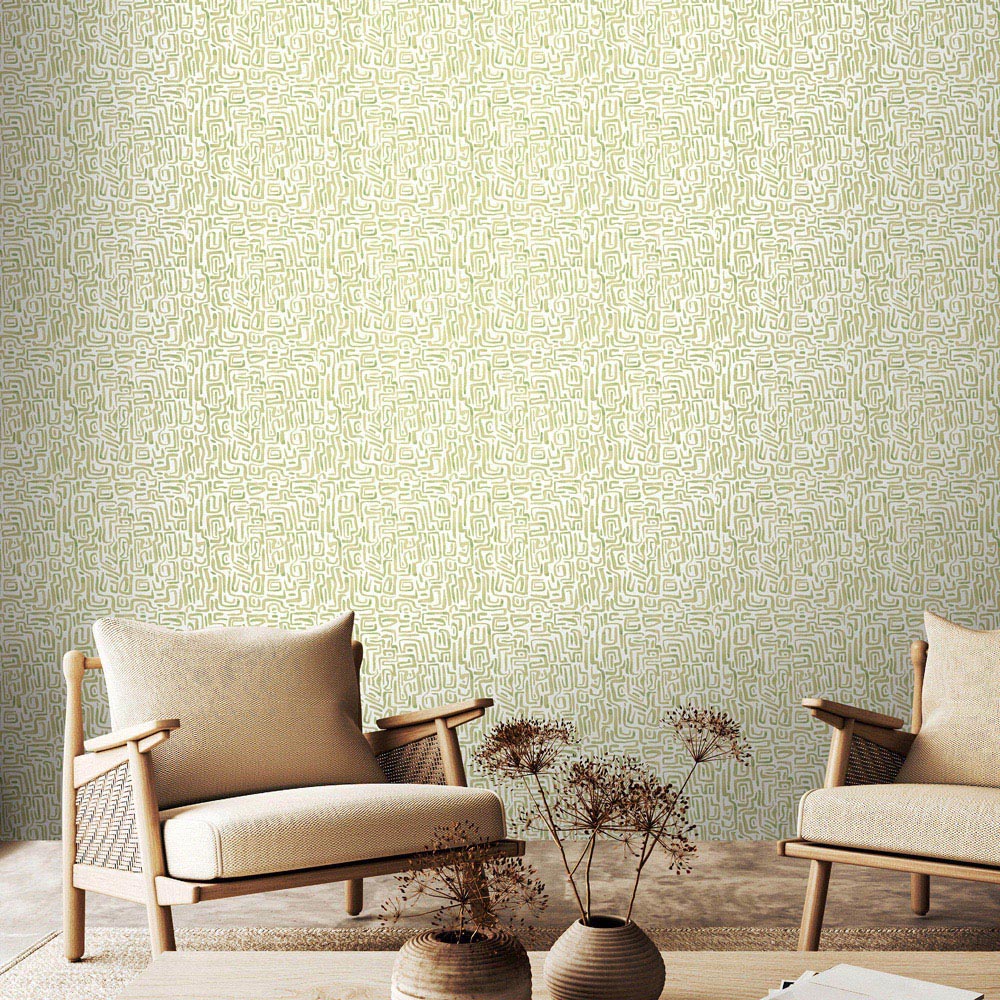 Hoopla Walls Oasis Maze Squiggle Olive Mix Wallpaper Image 2