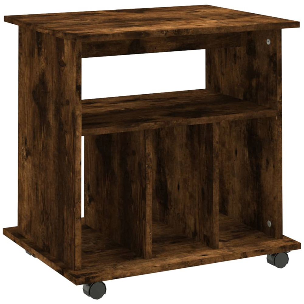 vidaXL 4 Shelf Smoked Oak Rolling Storage Cabinet Image 2