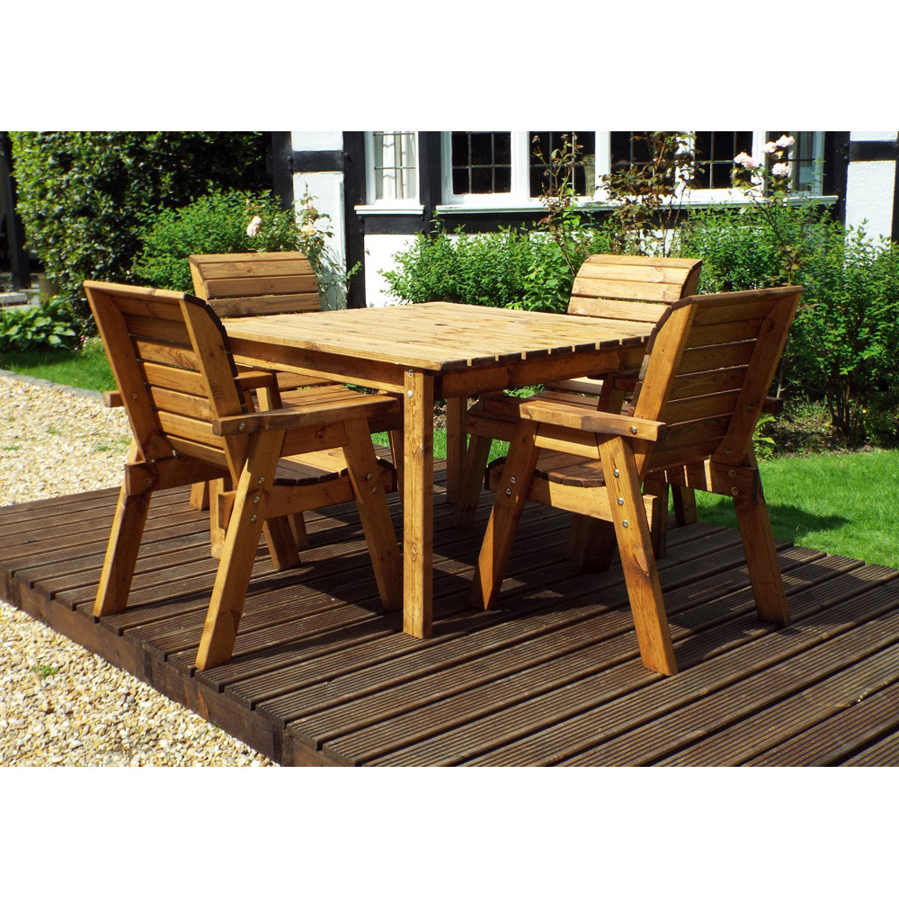 Charles Taylor Solid Wood 4 Seater Square Outdoor Dining Set with Grey Cushions Image 3