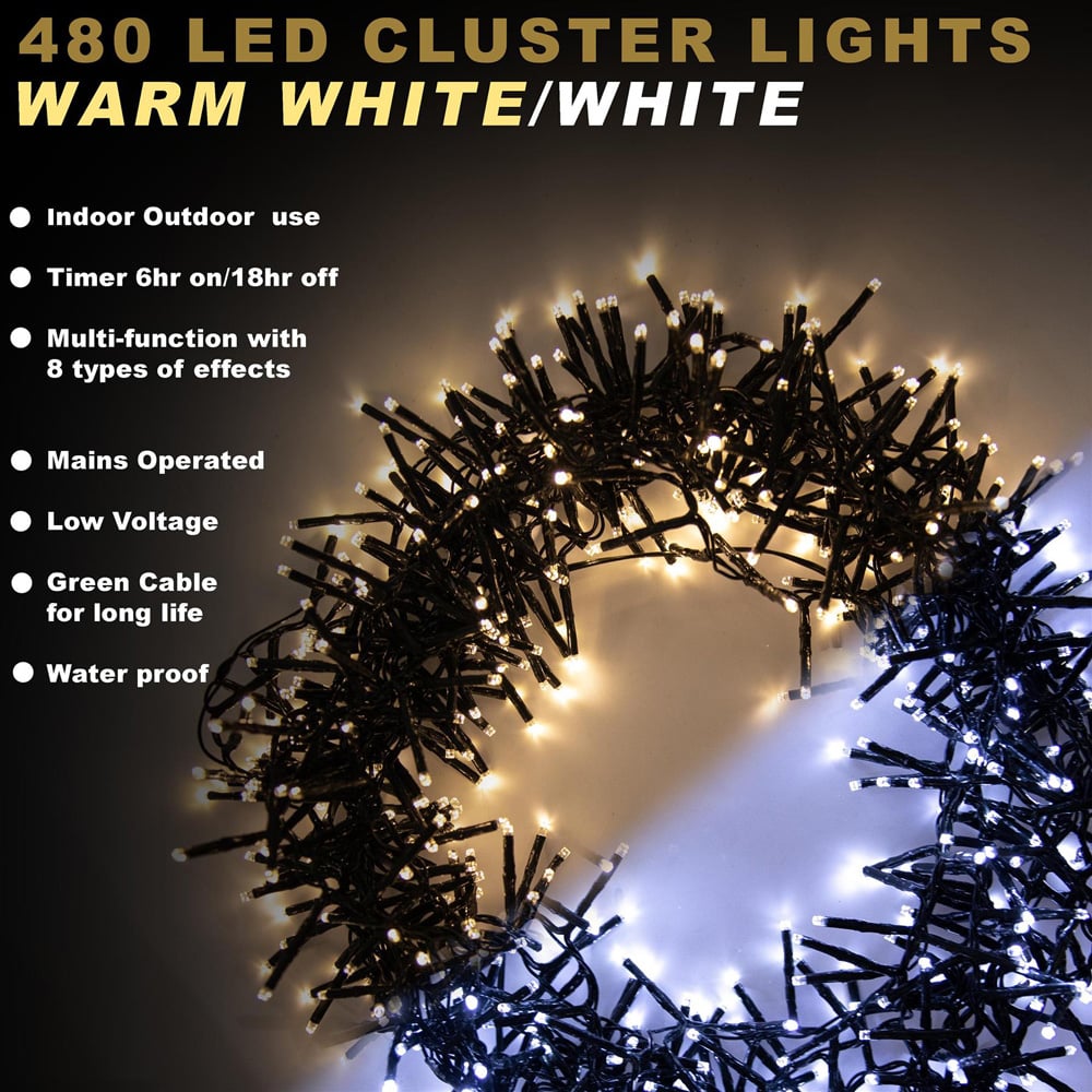 Shatchi 480 Warm and Cool White Multifunction LED Christmas Tree Cluster Lights Image 2