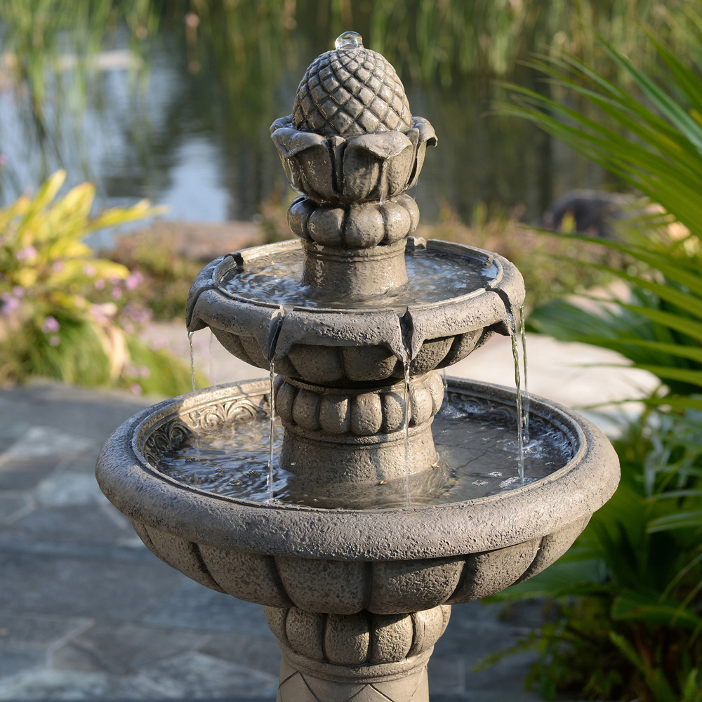 Teamson Home 2-Tier Light Grey Birdbath Water Fountain 99cm Image 8