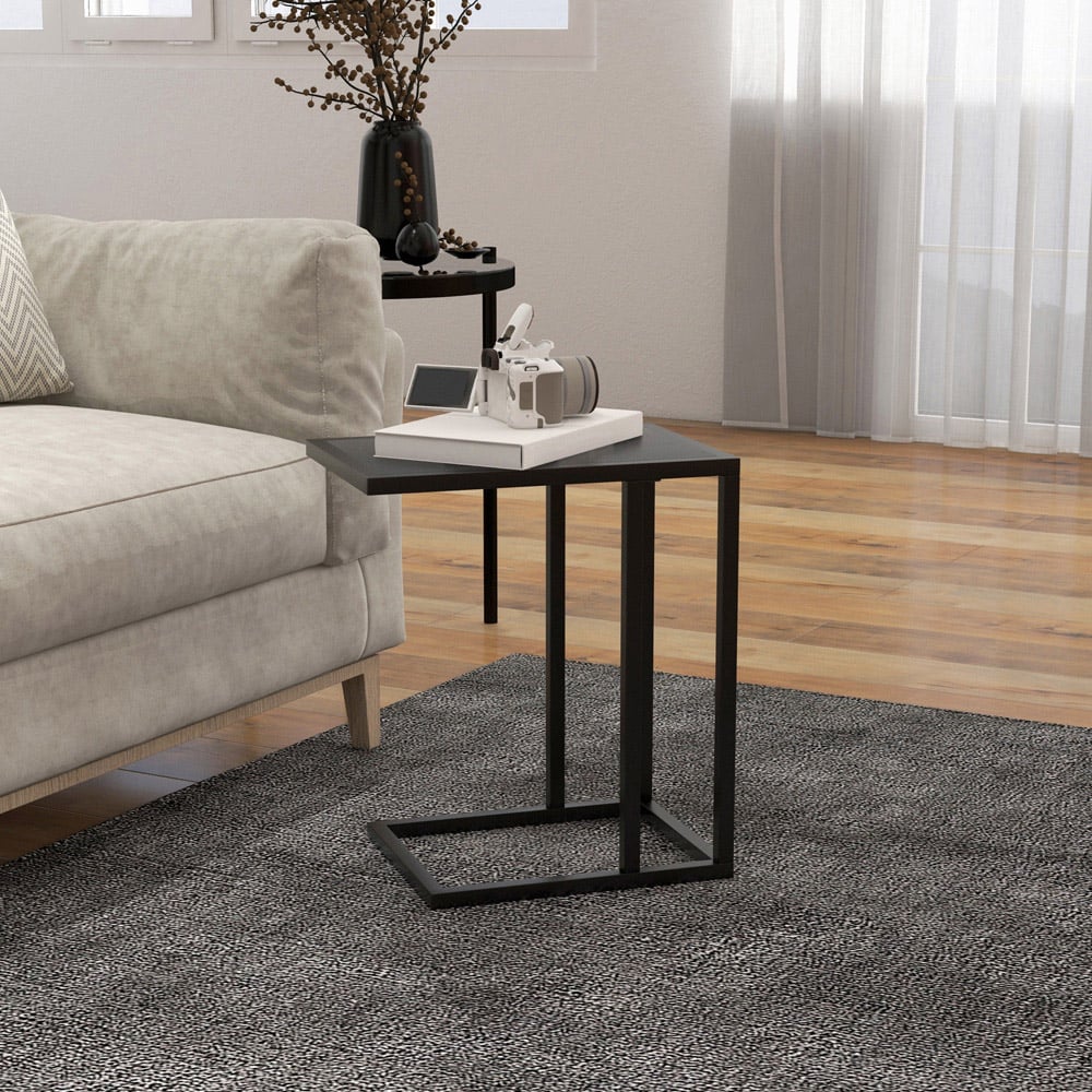 Portland Black Marble Effect Top C Shape Side Table Image 4