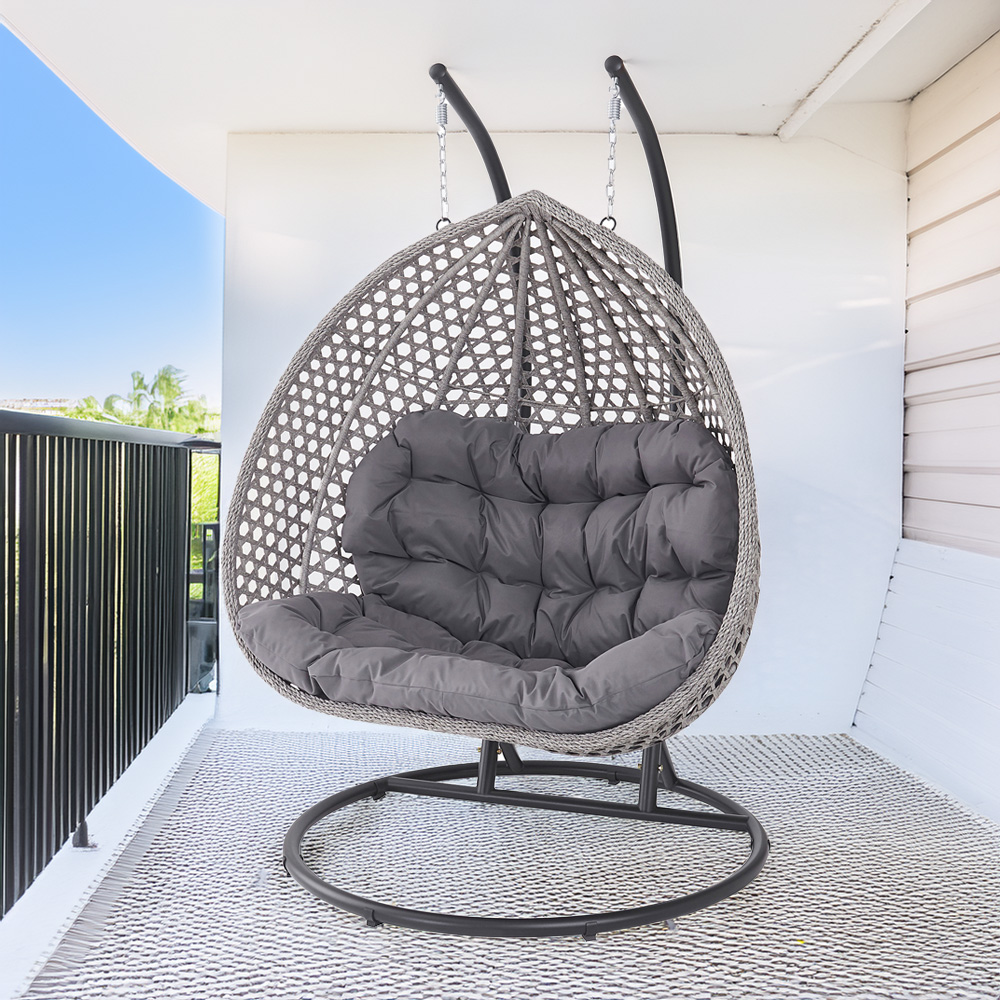 Oakley 2 Seater Rattan Dark Grey Swing Egg Pod Chair Image 7