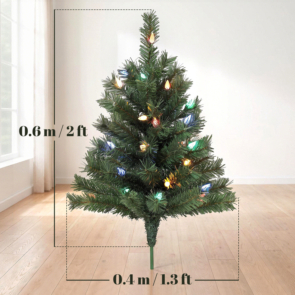 HOMCOM 60 Multicolour LED Pre-Lit Green Artificial Christmas Tree with Ground Stakes 2ft 2 Pack Image 9