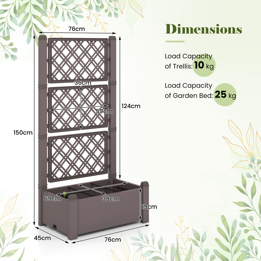 Costway Brown Self Watering Planter Box with Lattice Panels Image 9