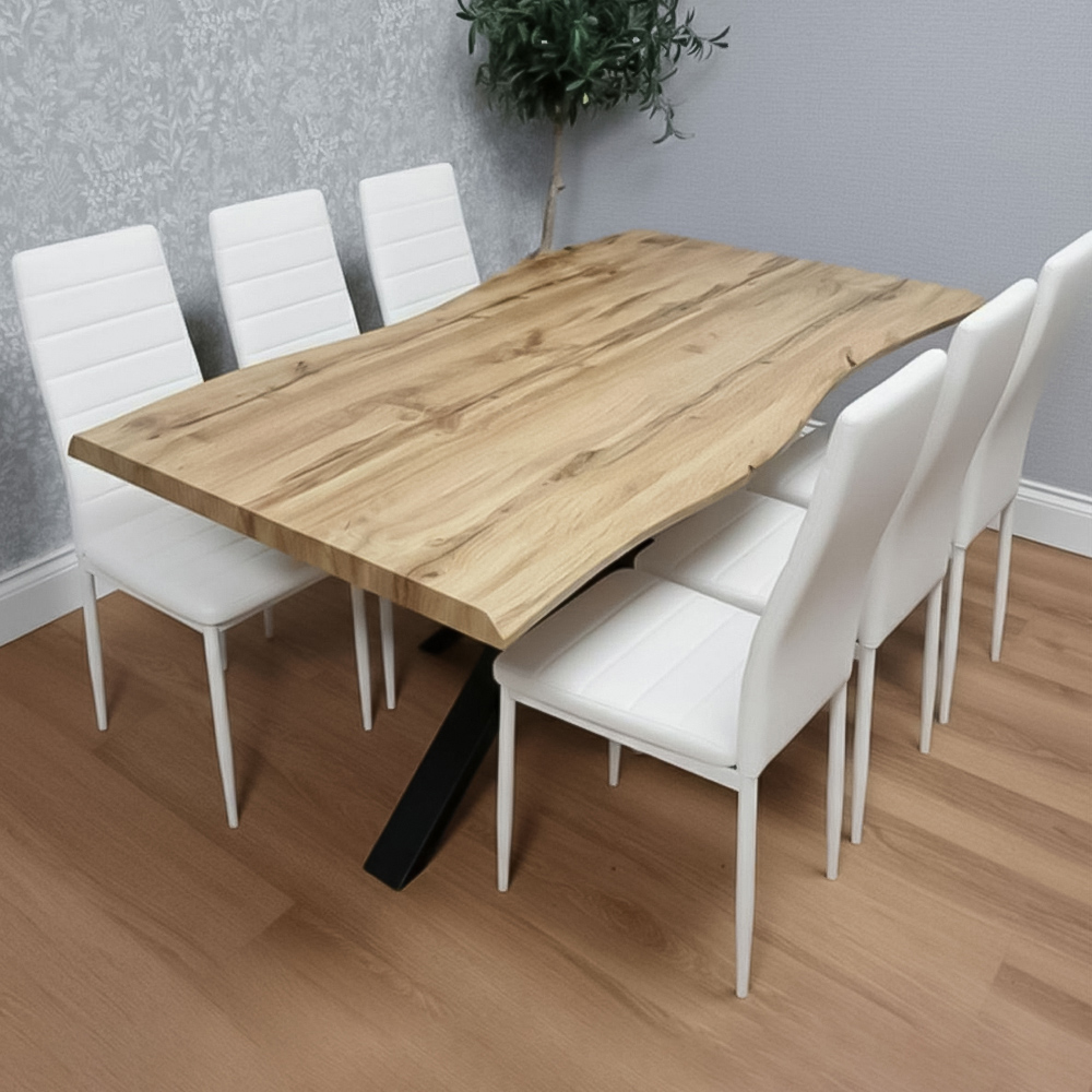 Portland 6 Seater Faux Leather Padded Dining Set White Image 1