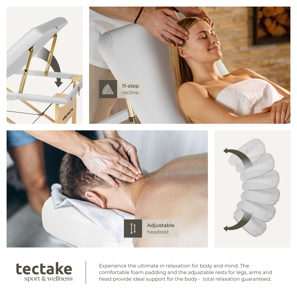 tectake White 3 Zone Portable Adjustable Massage Table with Headrest Armrests and Carry Bag Image 7