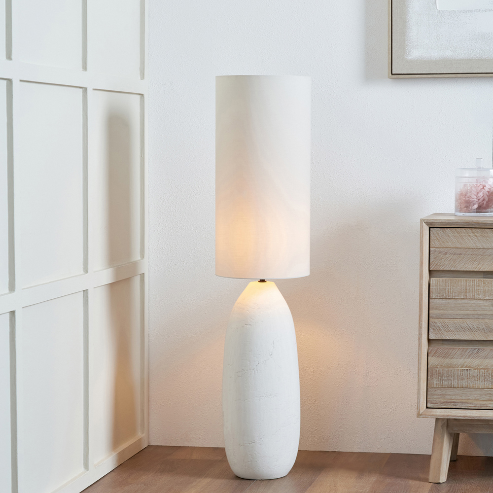 Pacific Lifestyle Erika Off White Fabric Shade White Vintage Textured Ceramic Floor Lamp Image 2