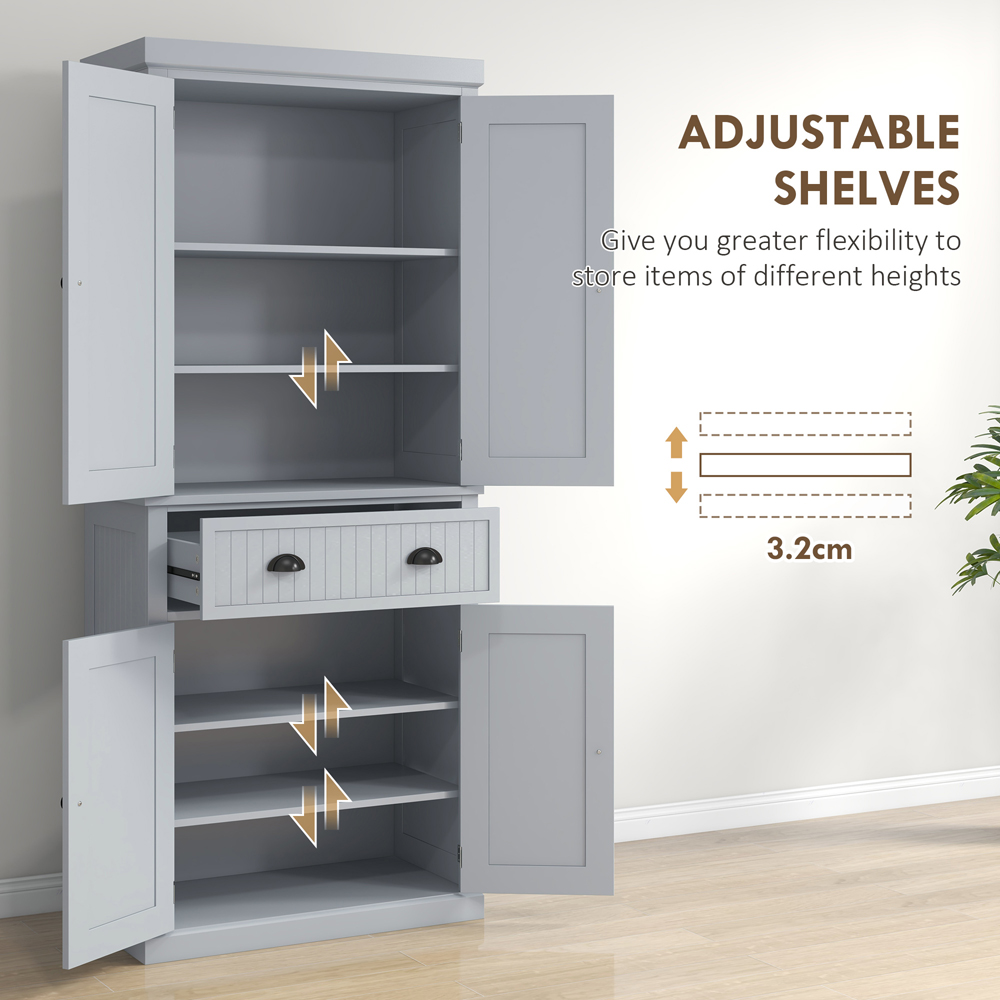 Portland 4 Door Single Drawer Grey Tall Kitchen Pantry Cupboard Image 5