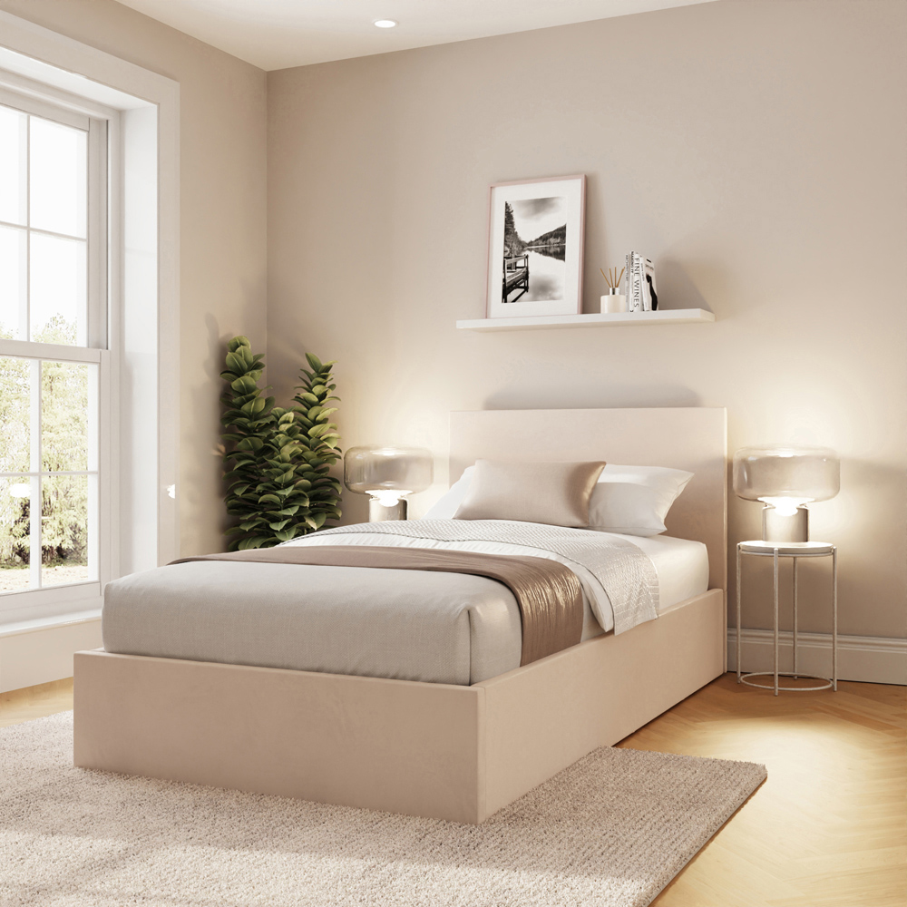GFW Single Natural Velvet End Lift Ottoman Bed with Memory Pocket Spring Mattress Image 7
