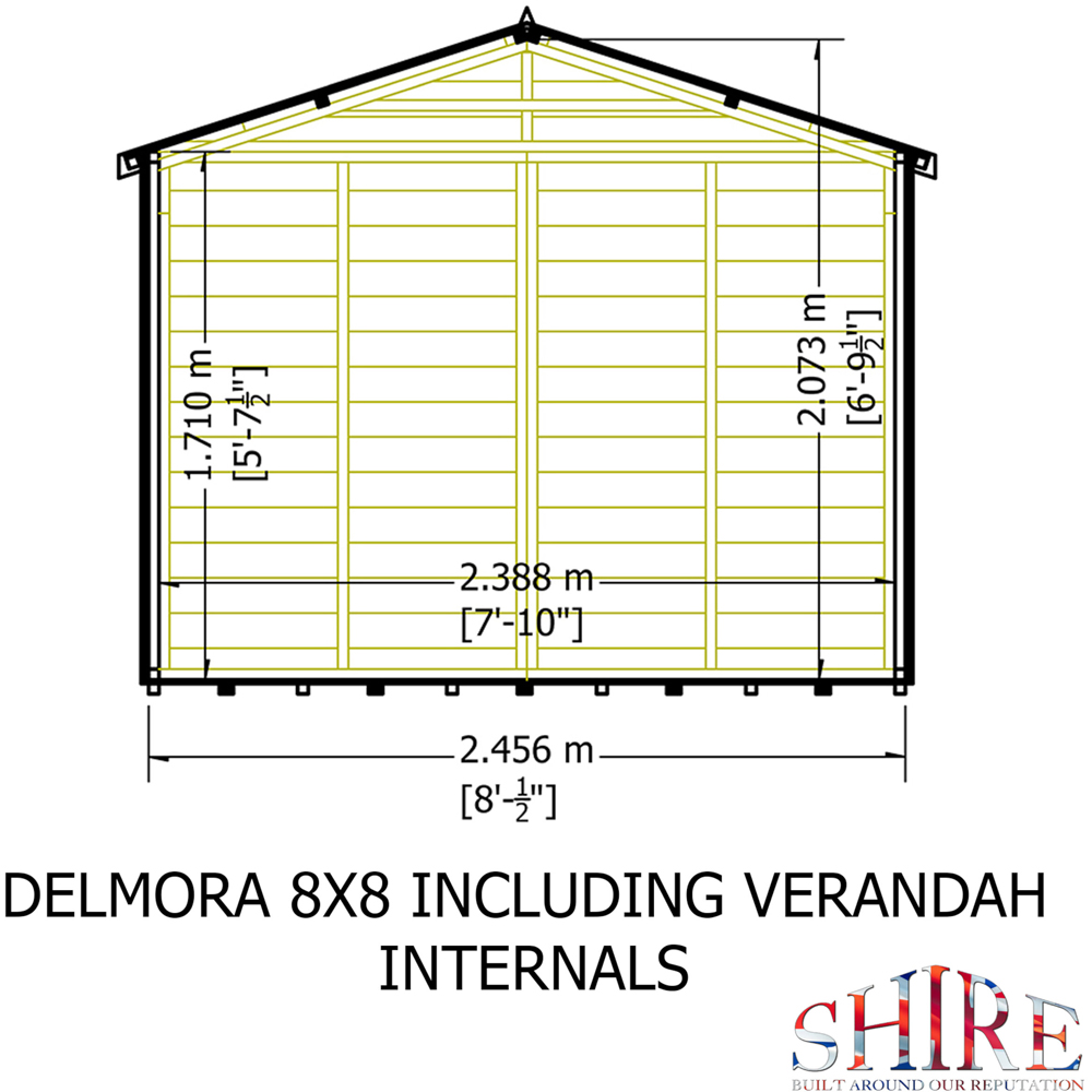 Shire Delmora 8 x 6ft Apex Garden Summerhouse with Verandah Image 8
