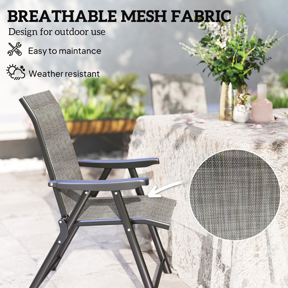 Outsunny Black and Grey Folding Chair with Breathable Mesh Fabric Seat Set of 4 Image 7