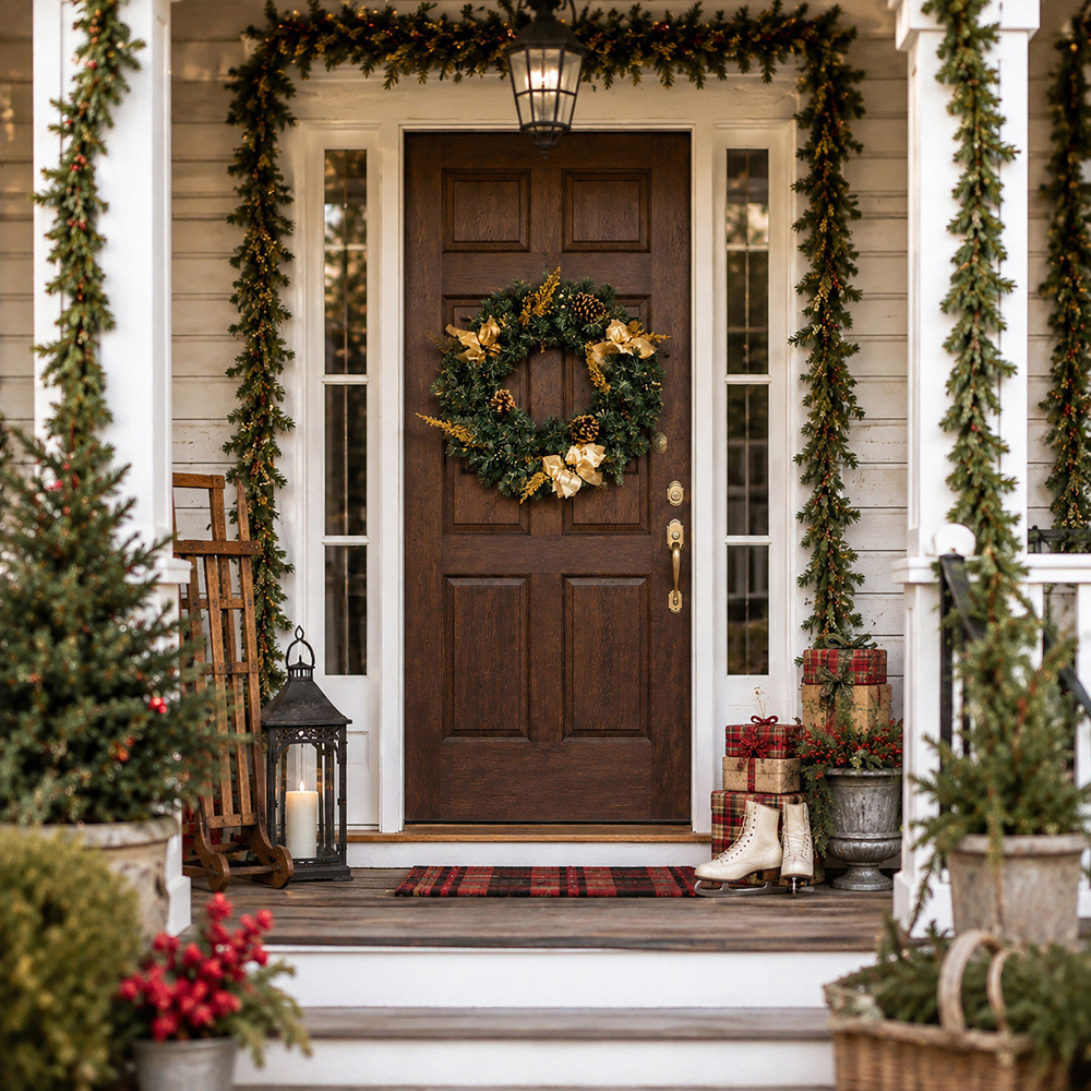 Abrihome 35 Warm White LED Artificial Christmas Wreath with Pinecones Berries and Branches 50cm Image 2
