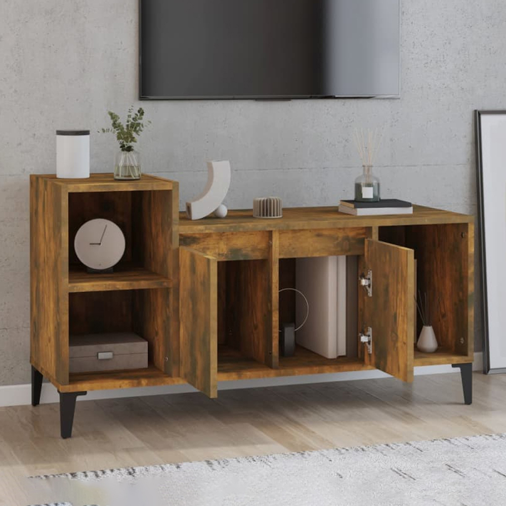 vidaXL 2 Door 3 Shelf Smoked Oak TV Cabinet Image 1