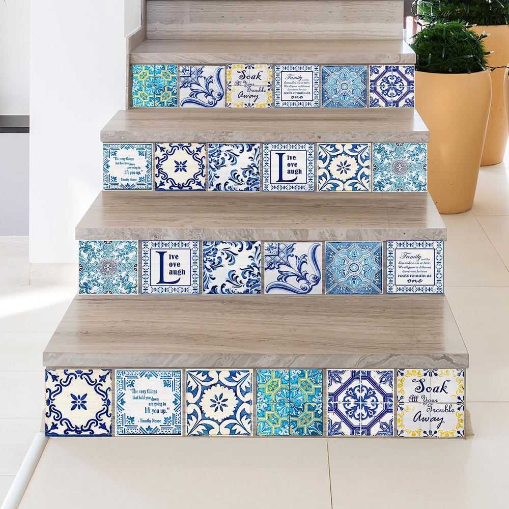 Walplus English Quote Vintage Blue Tile Sticker 24 Pack Image 1