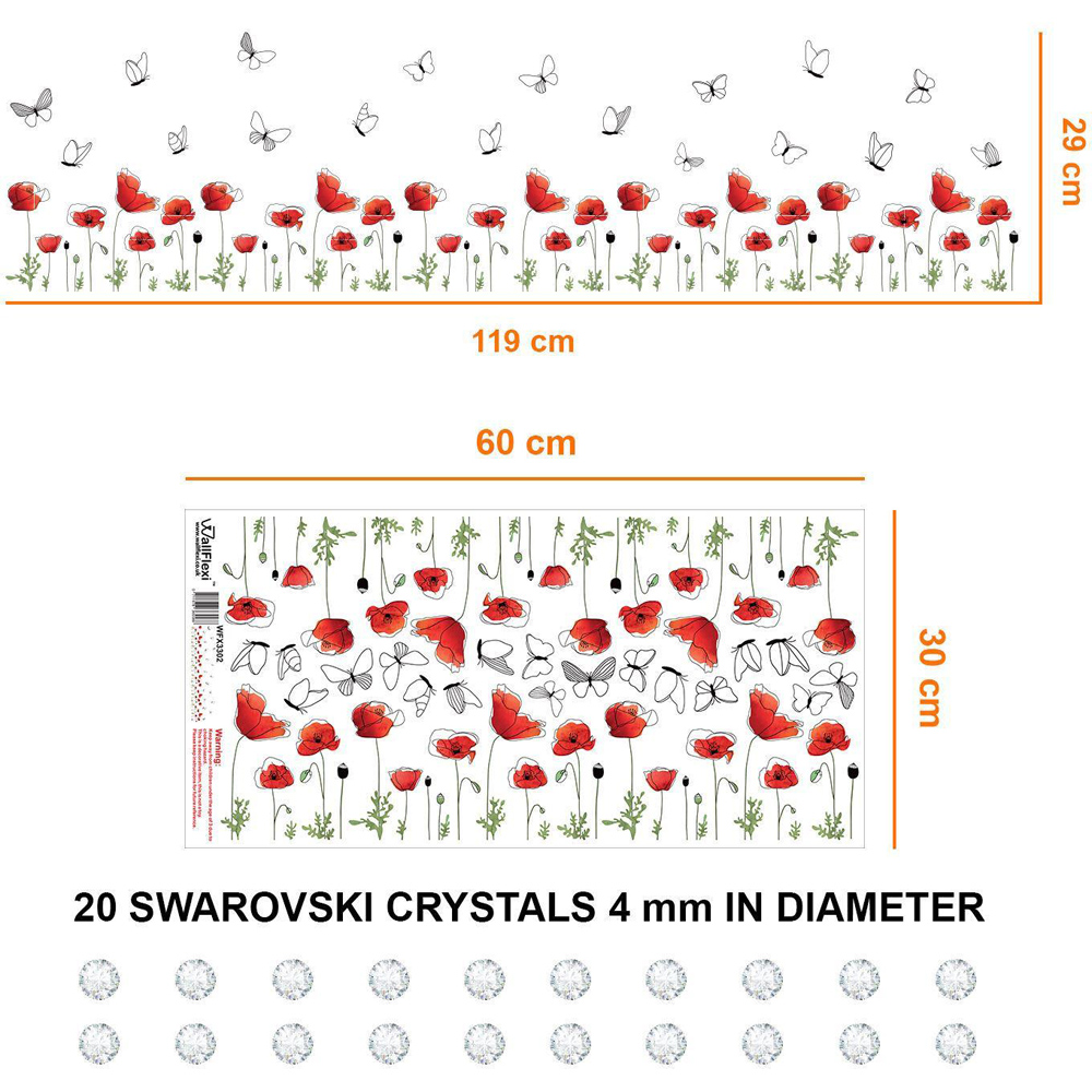 Walplus Poppy Flowers Self Adhesive Wall Sticker with Swarovski Crystals Image 4