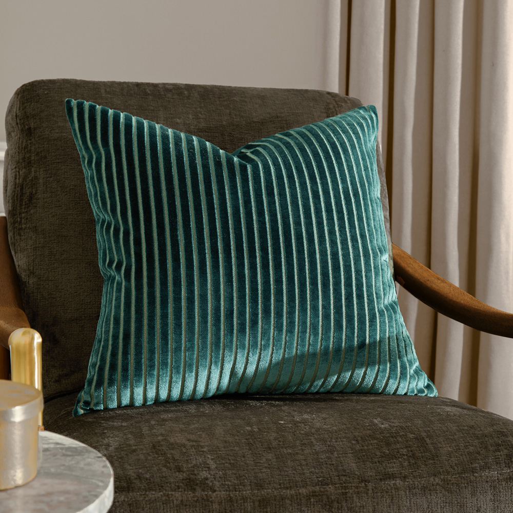 Paoletti Christmas Savoy Teal Stripe Velvet Reversible Cushion 50 x 50cm Image 6