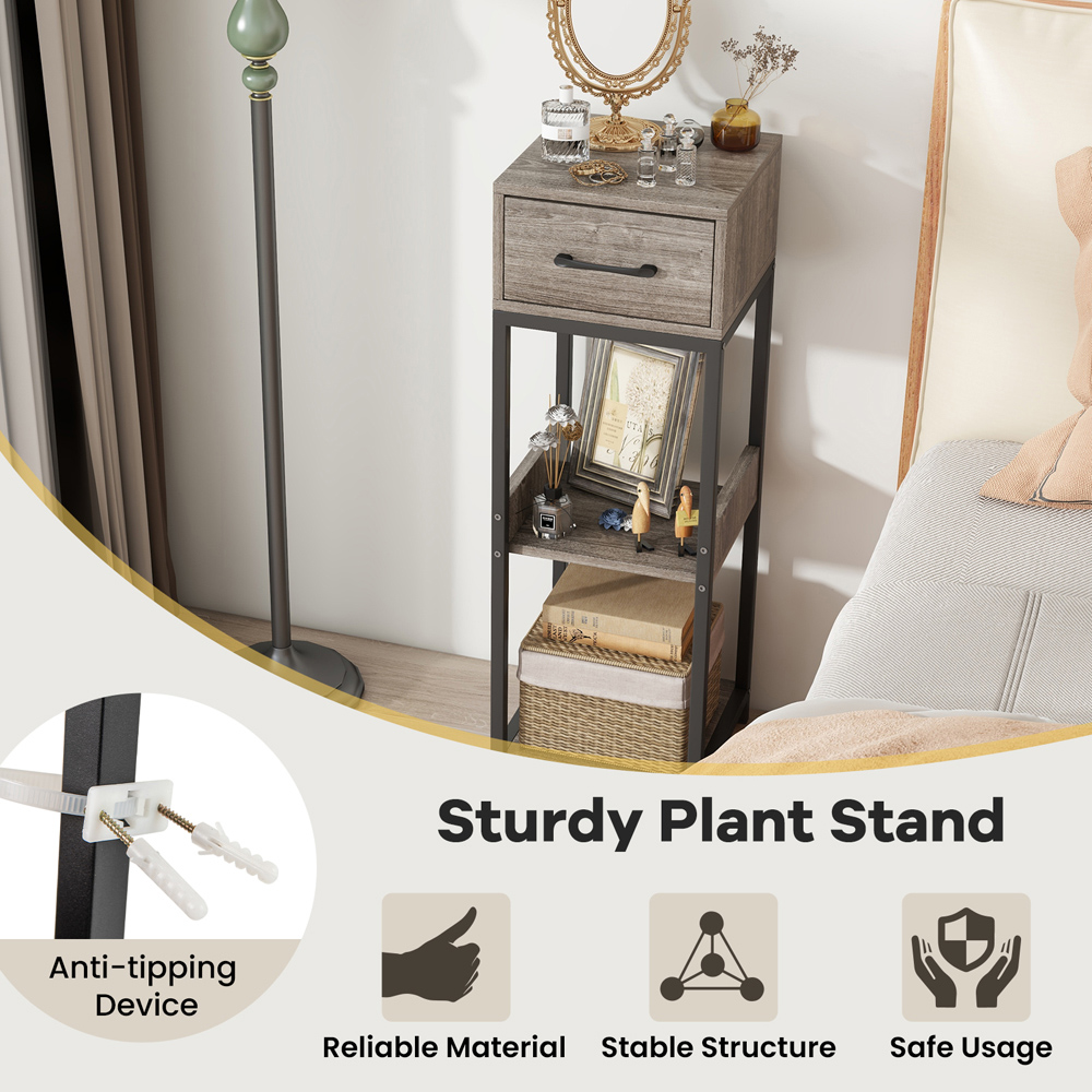 Costway Single Drawer 3 Shelf Grey Indoor Plant Stand Image 8