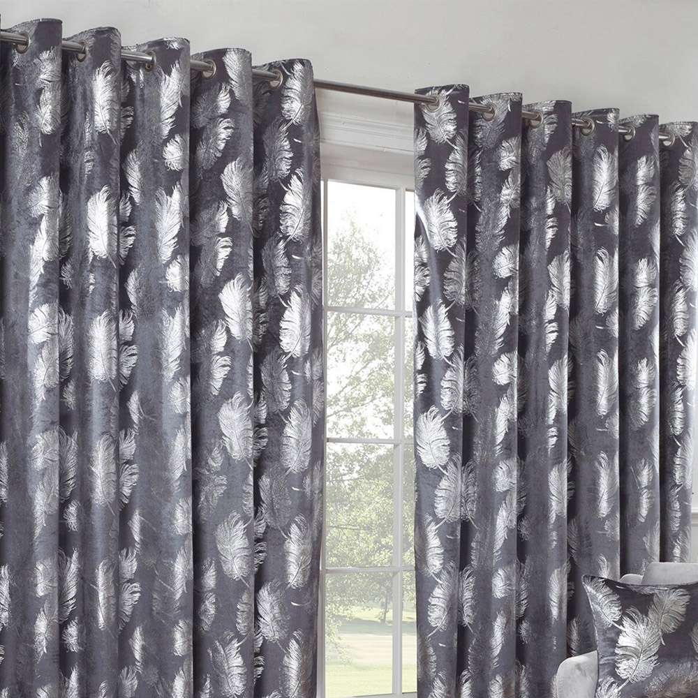 Divante Charcoal Plume Metallic Feather Curtains 229 x 168cm Image 6