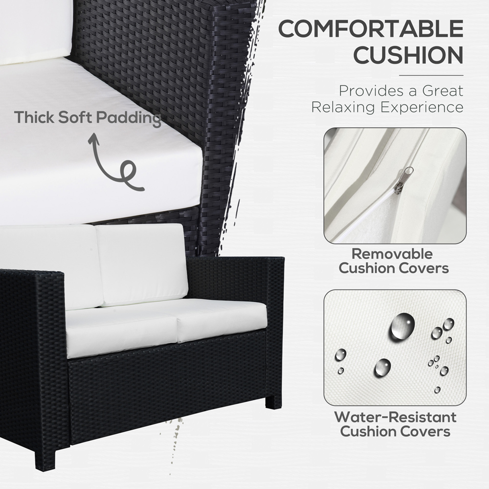 Outsunny 2 Seater Black Rattan Padded Garden Loveseat Image 5