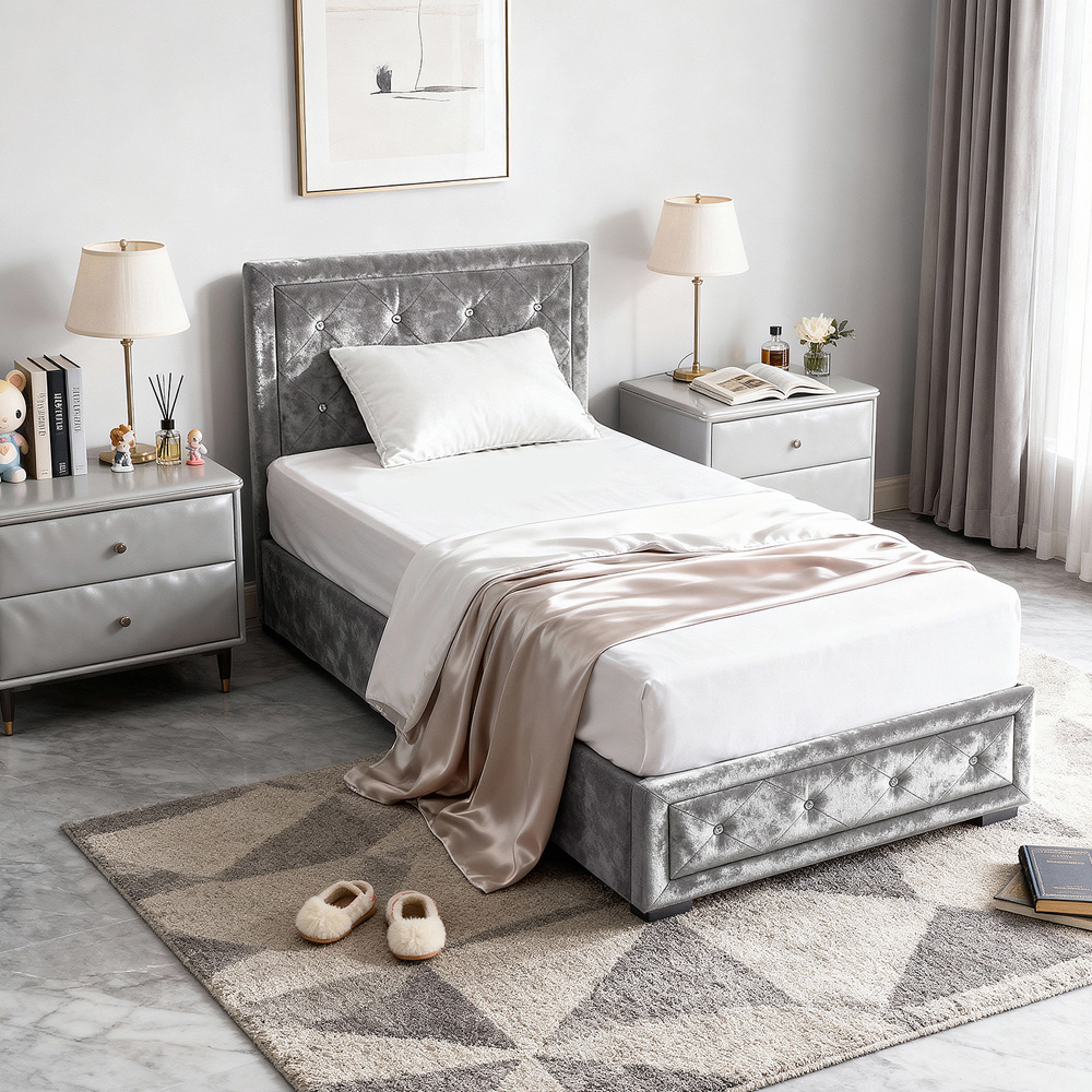 Brooklyn Single Silver Fabric Diamante Ottoman Storage Bed Image 4