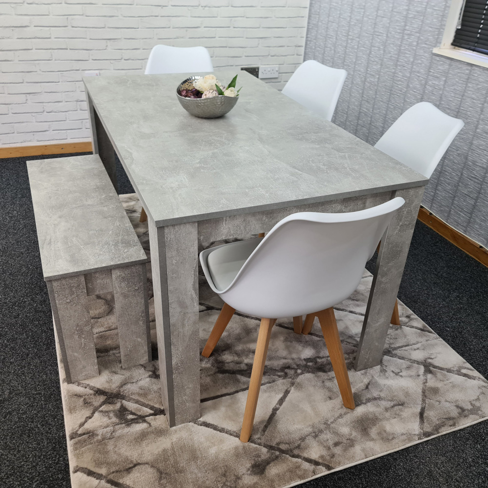 Portland Plastic Leather 6 Seater Dining Set with Bench Stone Grey and White Image 5