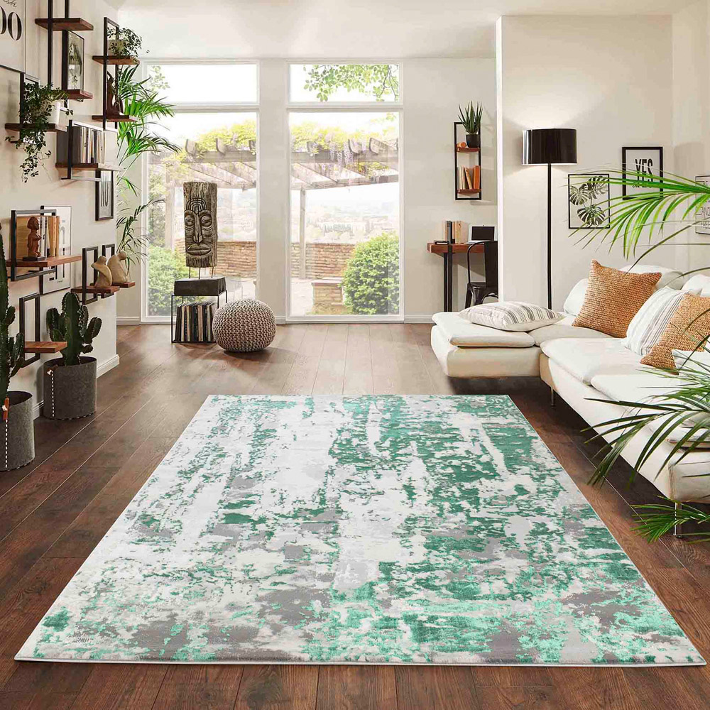Desire Rugs Styra Aqua Grunge Abstract Area Rug 60 x 220m Image 2