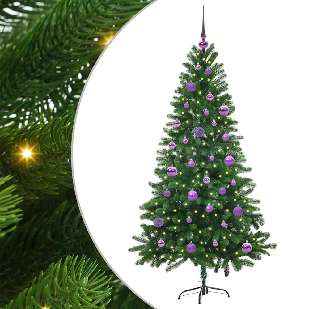 vidaXL Pre-Lit Lilac Baubles Green Artificial Christmas Tree 5ft Image 2