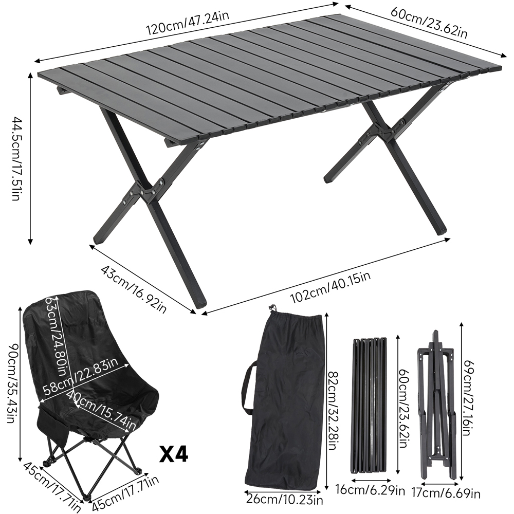 Living and Home 4 Seater Black Foldable High Back Camping Table and Chair Set Image 8