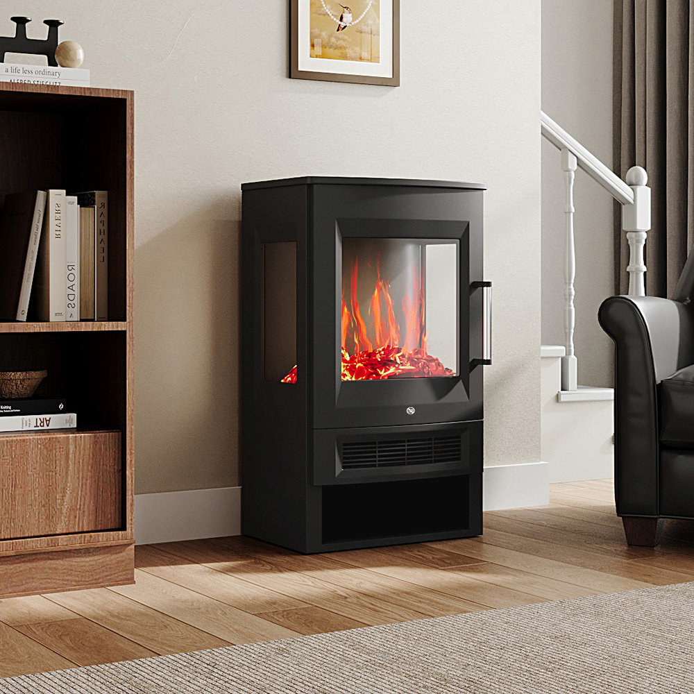 Living and Home Black Freestanding Electric Fireplace Heater 1800W 17 inch Image 2