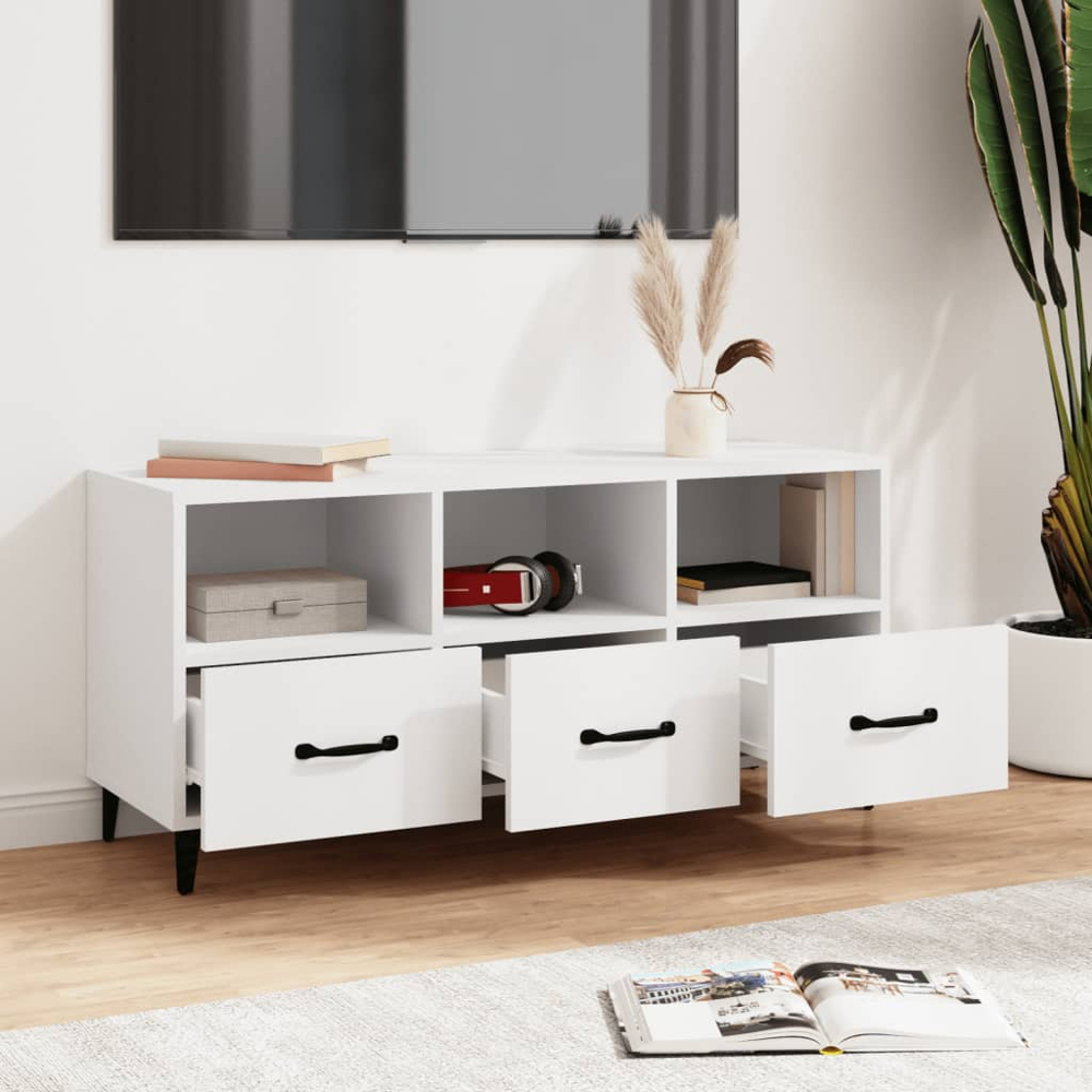 vidaXL 3 Drawer 3 Shelf White TV Cabinet Image 3
