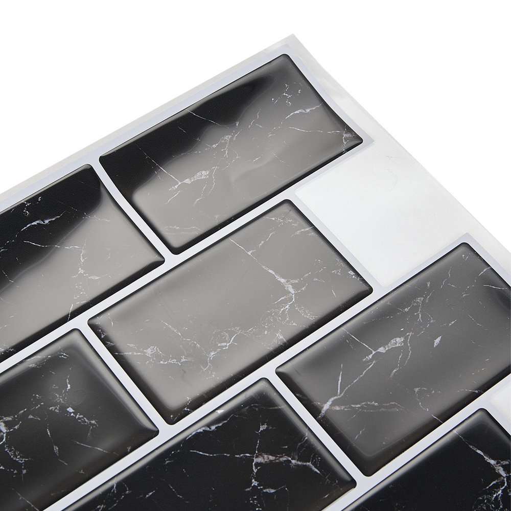 Living and Home Marble Black Peel and Stick Wall Tile Sticker 10 Pack Image 4