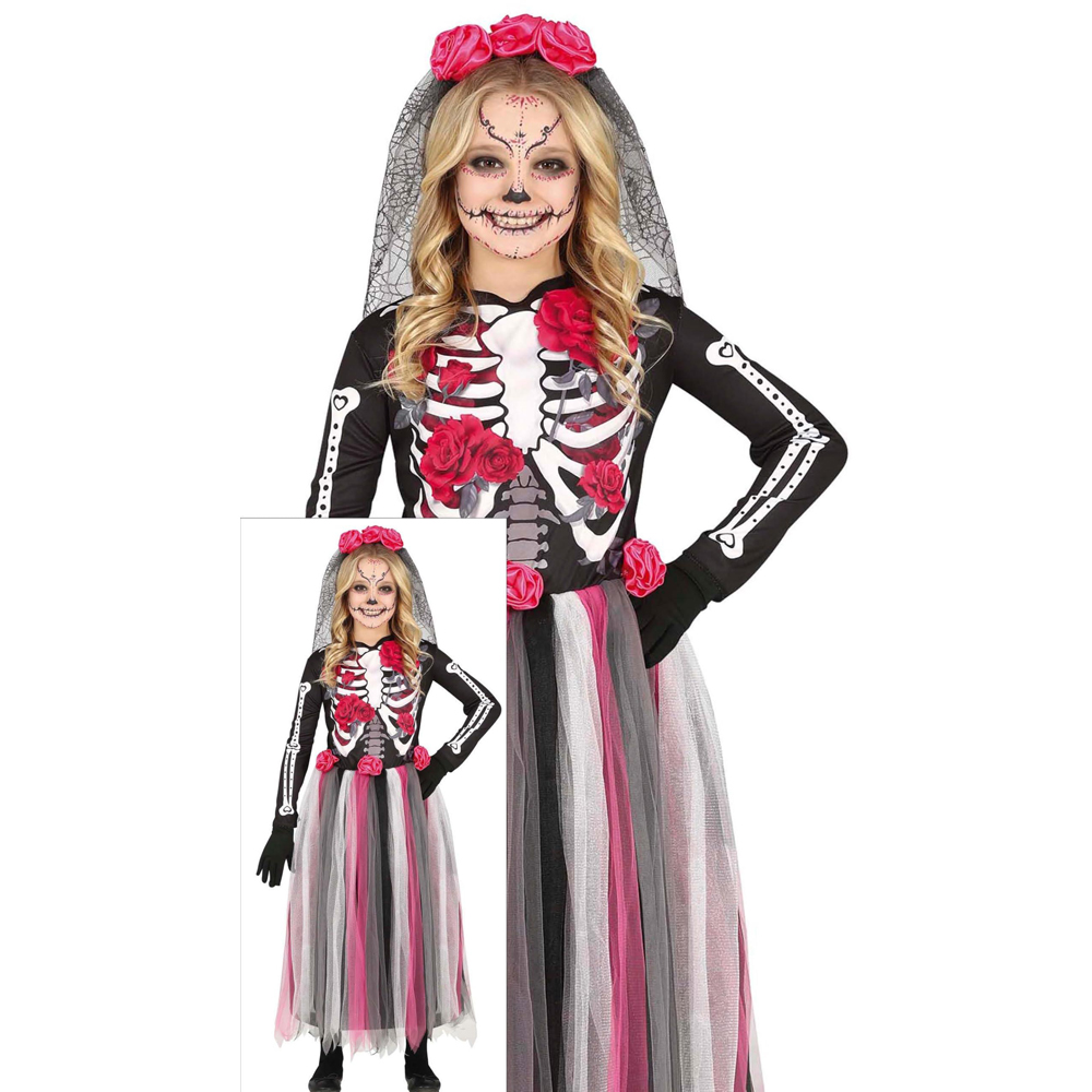 Fiestas Guirca Catrina Black and Pink Costume 3 to 4 Years Image 2