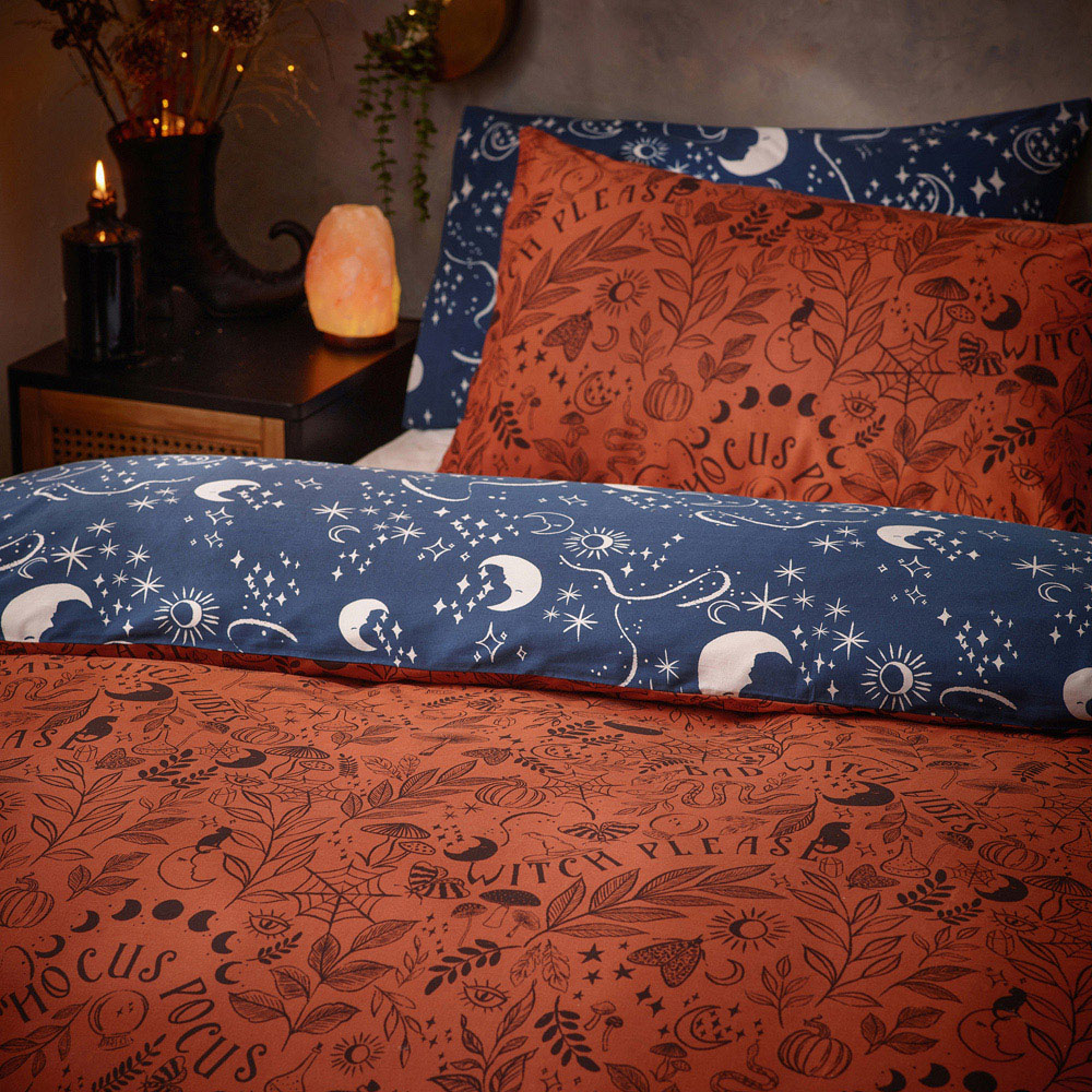 furn. Witchy Vibes Double Rust Reversible Duvet Cover Set Image 2