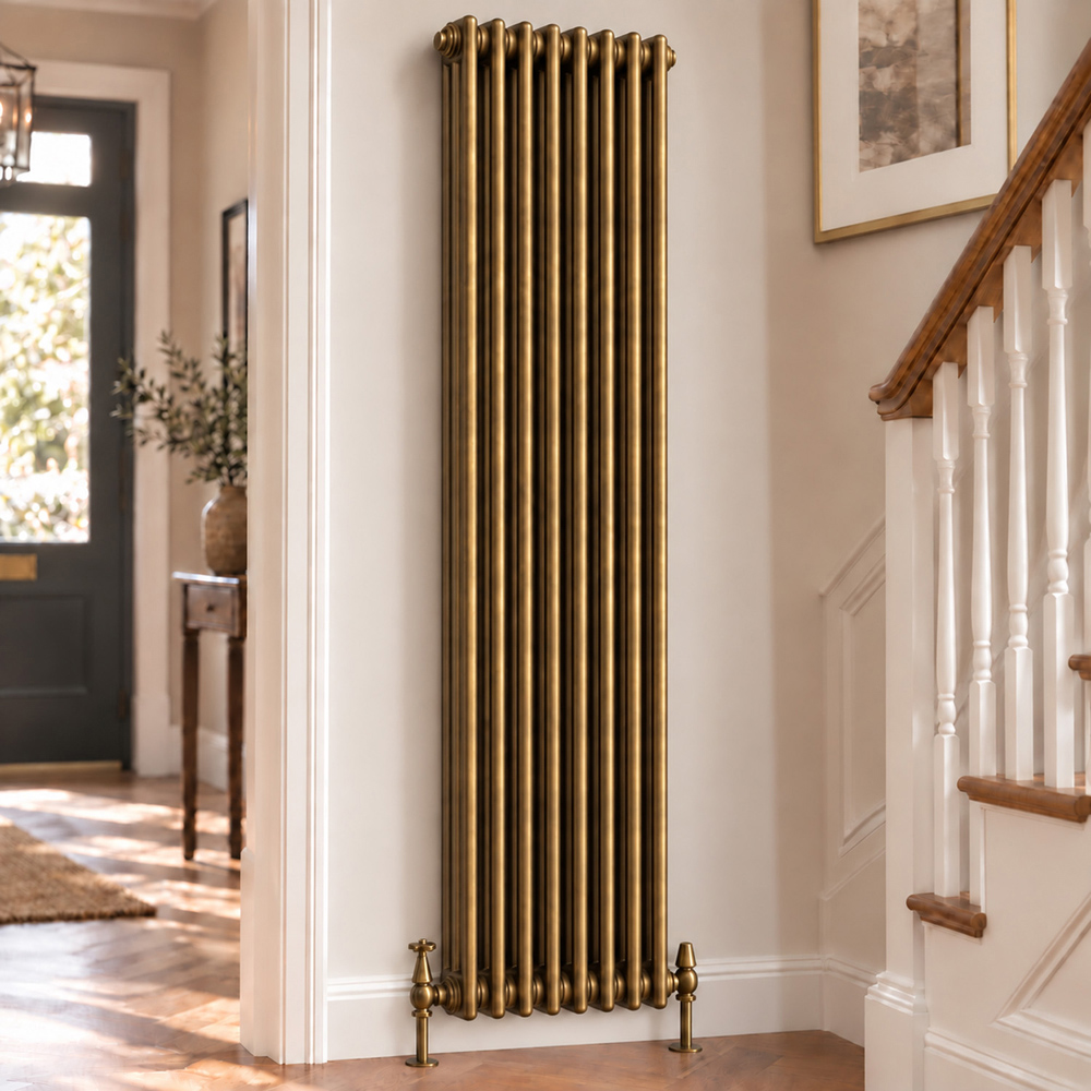 Go Bathrooms Clarence Antique Brass 3 Column 8 Section Radiator 1800 x 380mm Image 2