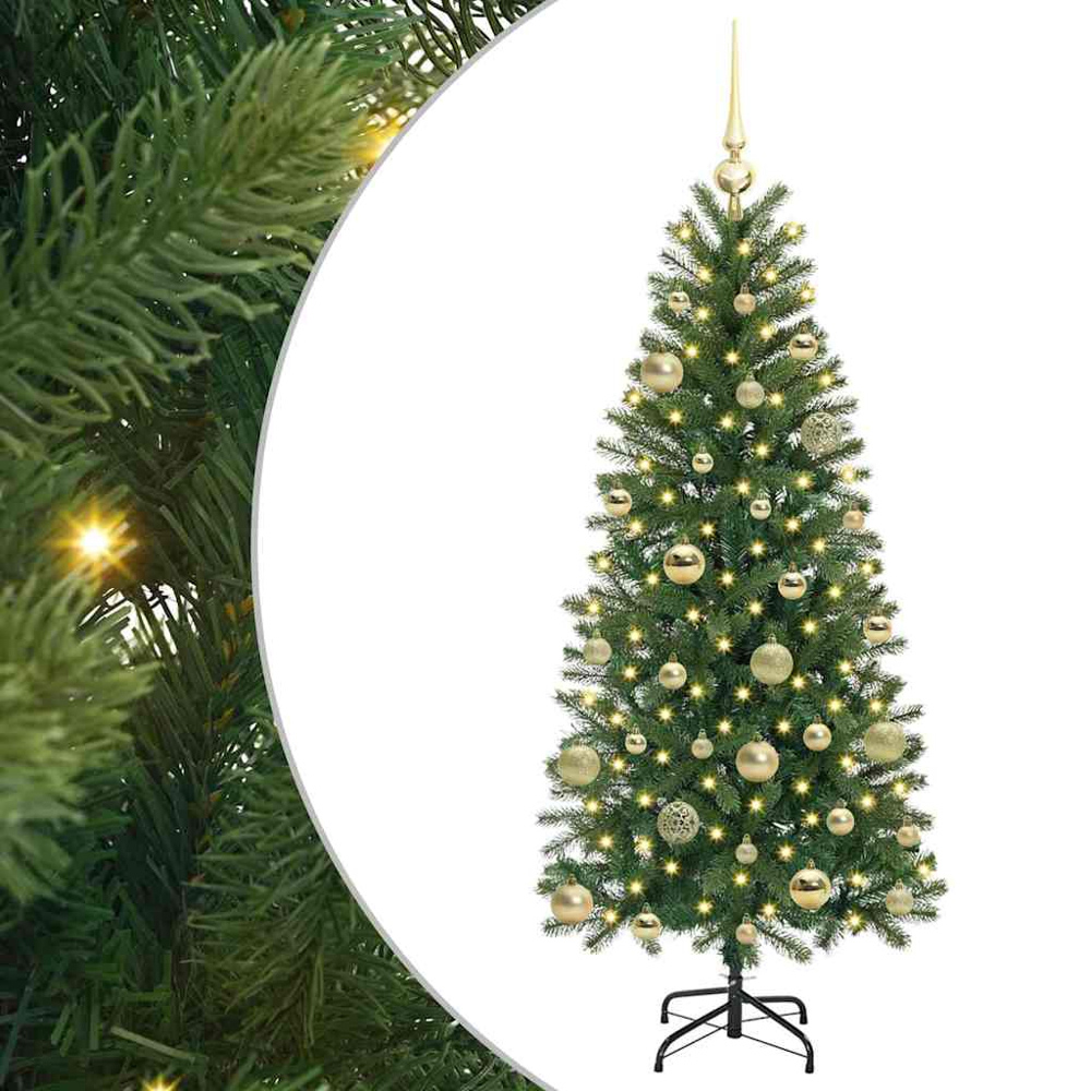vidaXL Pre-Lit Gold Baubles Green Artificial Christmas Tree 5ft Image 2