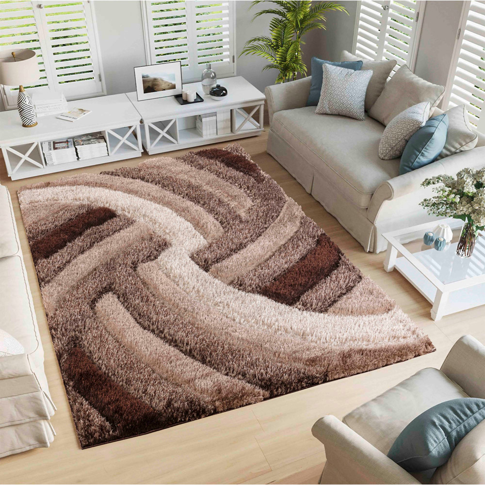 Desire Rug Modern Bronze Swirl Shimmer Soft Shaggy Area Rug 200 x 290cm Image 2