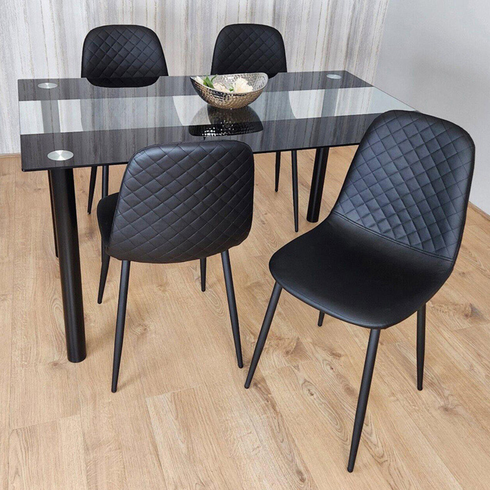 Portland Glass and Leather 4 Seater Dining Set Black Image 1