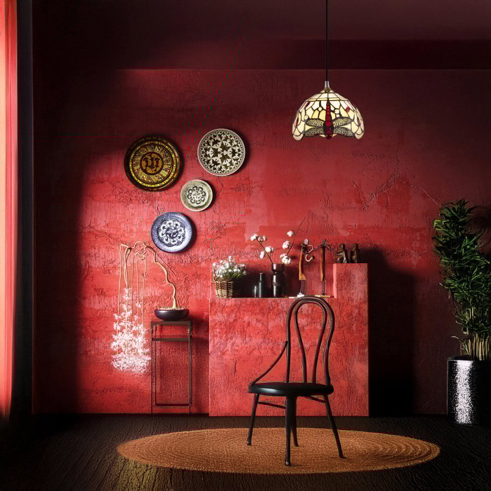 Happy Homewares White Stained Glass Dragonfly Tiffany Pendant Lighting Shade Image 2