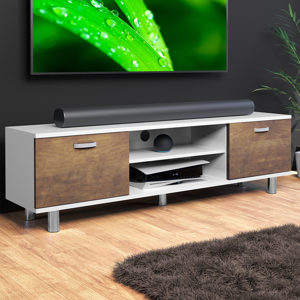 AVF Omaha 2 Door 2 Shelf Walnut and White TV Unit Image 1