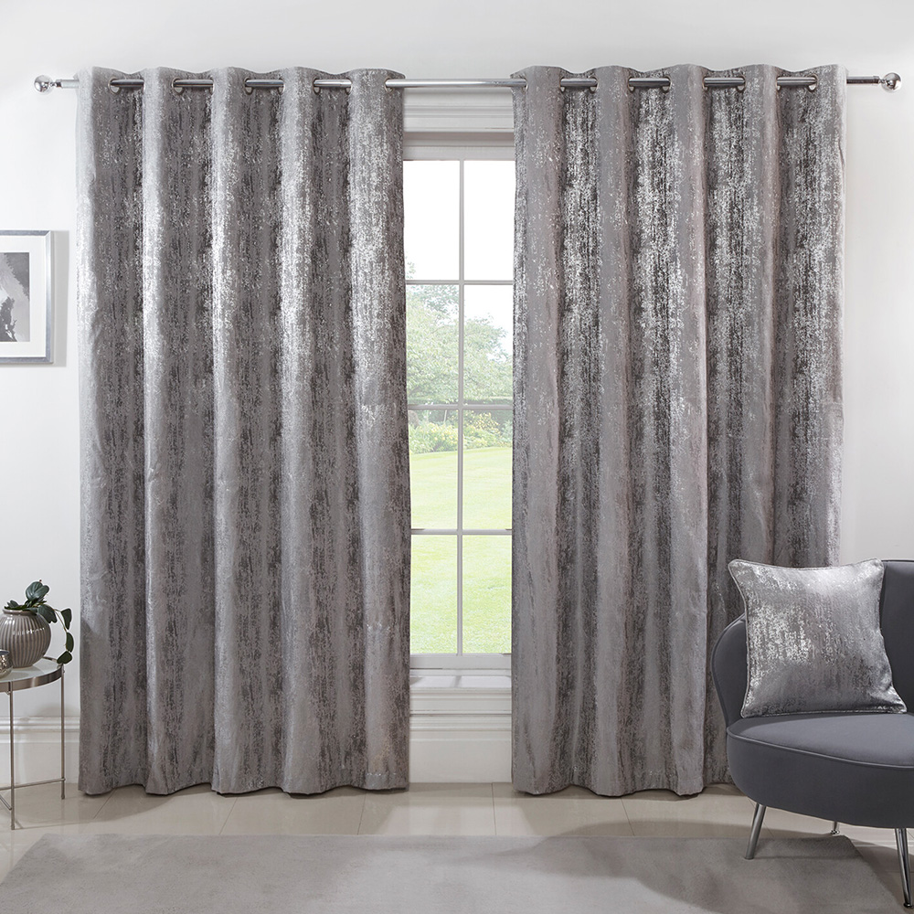Divante Silver Agadir Jacquard Eyelet Curtains 187 x 168cm Image 1
