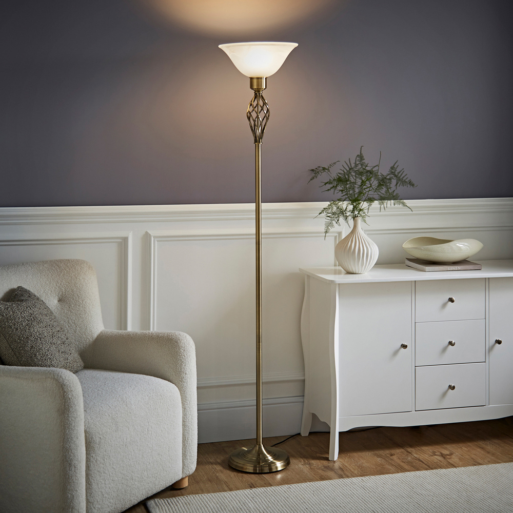 ValueLights Memphis Twist Antique Brass Floor Lamp Image 2