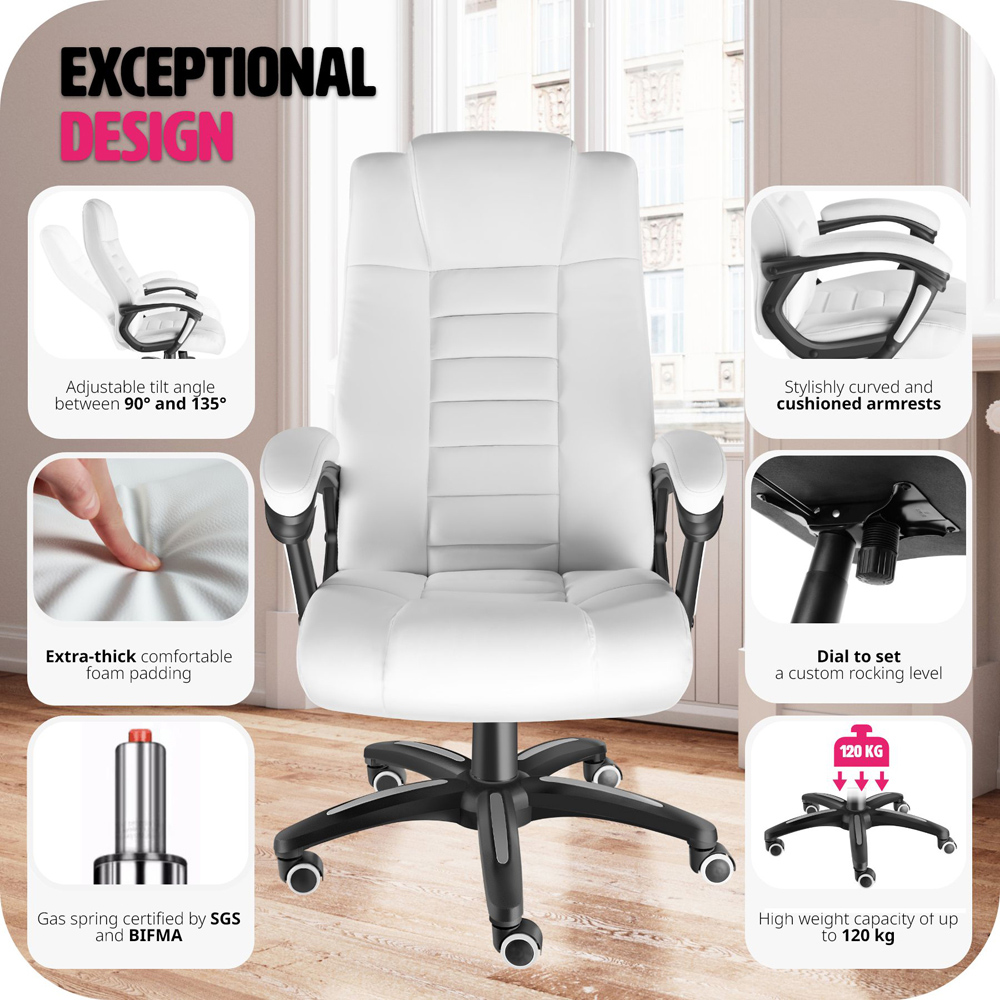 tectake White Office Chair with Padded Armrests Image 7